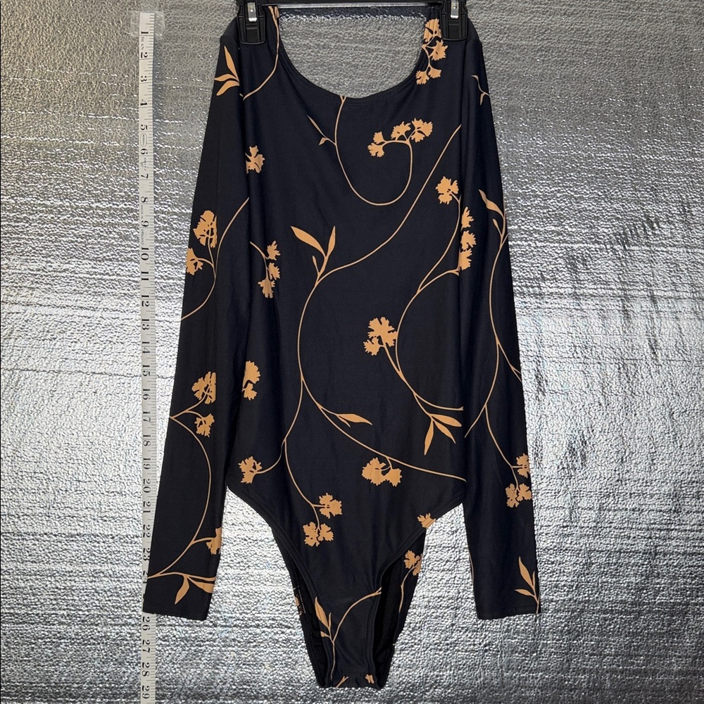 Billabong Black and Tan Floral Bodysuit